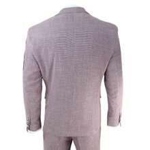 Mens 3 Piece Blush Pink Linen Summer Spring Classic Suit - Pink - View 6
