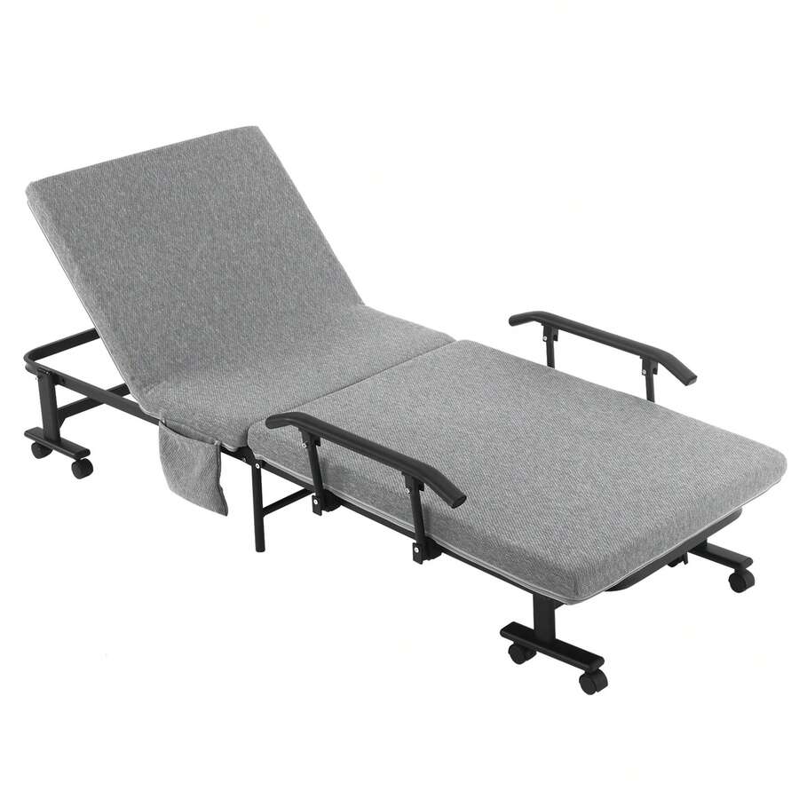 Folding Bed With Mattress Guest Bed With Adjustable Backrest & Wheels