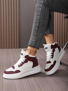 情侣休闲运动鞋，圆头系带平底高帮舒适保暖女鞋，尺码 43、44、45 - 彩色 - 查看 3