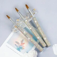 1 Stück funkelnde Strass Nagelbürste, Kolinsky Acryl Pinsel, Acryl Pulver Nagelpinsel (Silber, Größe #8-#18)