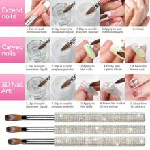 1 Stück funkelnde Strass Nagelbürste, Kolinsky Acryl Pinsel, Acryl Pulver Nagelpinsel (Silber, Größe #8-#18)