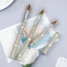 1 Stück funkelnde Strass Nagelbürste, Kolinsky Acryl Pinsel, Acryl Pulver Nagelpinsel (Silber, Größe #8-#18)