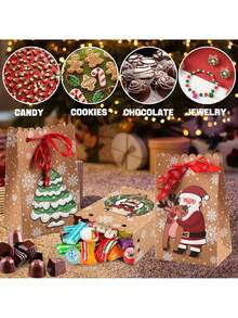 8 件装圣诞礼品袋圣诞牛皮纸礼品袋配雪花丝带姜饼圣诞树雪人圣诞老人圣诞礼品袋适用于节日派对用品 - 彩色 - 查看 6