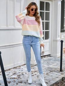 Áo len dệt kim cổ tròn rộng rãi nhiều màu cho nữ - Nhiều màu - Xem 5