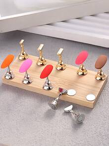 木制双排底座美甲展示架，假指甲练习架磁性美甲架训练用于美甲沙龙DIY和练习美甲辅助器具（三款可选） - 彩色 - 查看 7