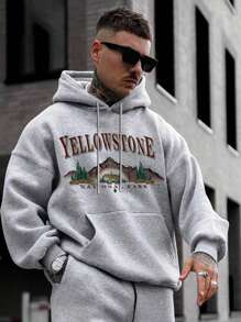 Men's Autumn/Winter Landscape Artwork Outdoor Adventure Mountain Forest Tiger Print Hoodie Sweatshirt