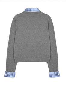 女款格子领长袖宽松开衫毛衣，休闲百搭，秋冬 - 灰色 - 查看 2