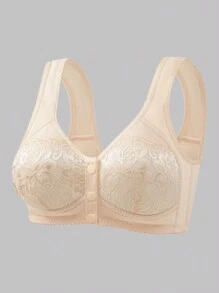 3 Peças Conjunto Sutiã Sem Fio com Fechamento na Frente, Lingerie Feminina Confortável e Respirável