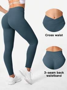 VOYJOY Workout Leggings For Women Tummy Control Butt Lifting Leggings High Waisted Cross Waist Gym Yoga Compression Pants