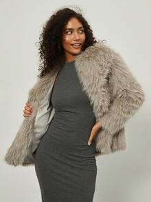 Women's Fashionable Casual Loose Fluffy Trimmed Short Jacket - Dusty Purple - View 8