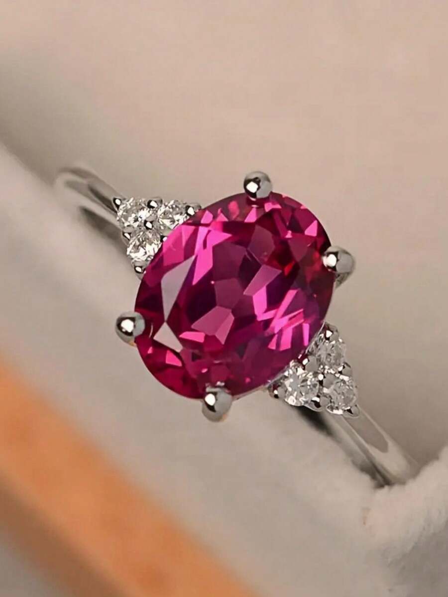 1pc Genuine Captivating Princess Cut Cubic Zirconia SilverTone Women's