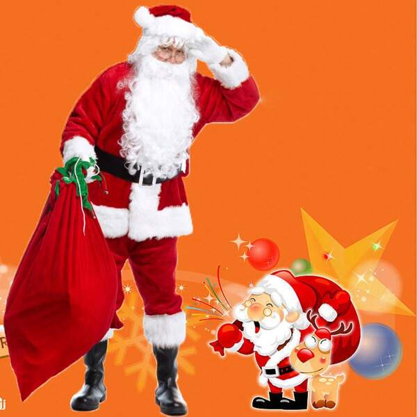 5pcs Santa Claus Christmas Costume Set: Hat + Beard + Top + Pants + Belt, Velvet Fabric For Holiday Performance/Cosplay