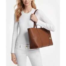 Michael Kors Temple Large Leather Tote - Luggage - View 1