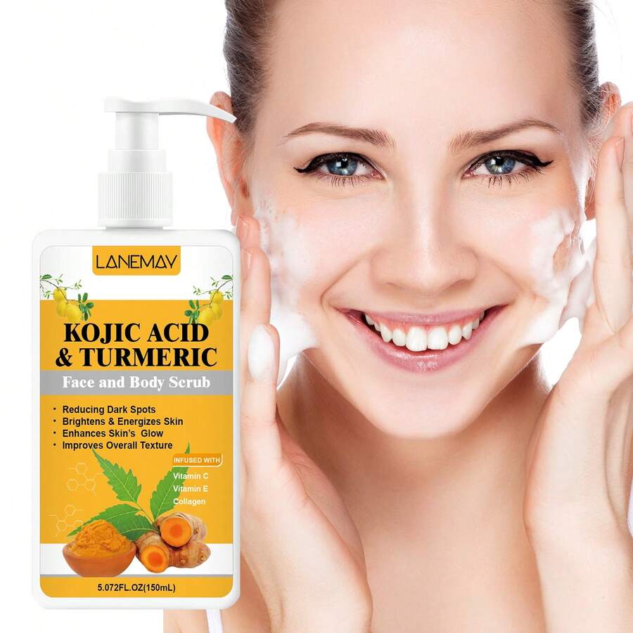 LANEMAY Kojic Acid &Turmeric Face And Body Scrub - Ức chế, Giảm và Cải thiện tình trạng Xỉn màu da, Dưỡng ẩm và Làm sáng da - Chăm sóc da cho mọi loại da - Màu vàng - Xem 1