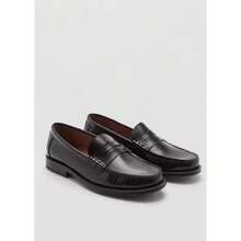 Mango Men's Aged-Leather Loafers - 黑色 - 查看 2