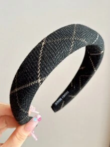 1pc Autumn/Winter New Retro Plaid Color Block Fabric Padded Headband Wide Headwrap Hair Accessories,Hairband,Hair Hoop Headbands