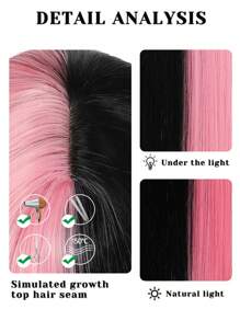 合成头发 26 英寸长直发半粉半黑角色扮演假发，带刘海，双色渐变色，女士假发，带平刘海，适合角色扮演日常派对使用，耐热纤维发，学校万圣节感恩节圣诞节新年狂欢节音乐节假发，高密度假发