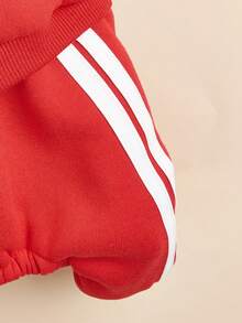 1 chiếc áo hoodie nỉ trơn màu cho thú cưng, thiết kế sọc dọc dành cho chó và mèo - Đỏ - Xem 5