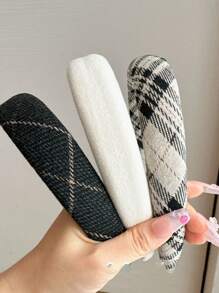 1pc Autumn/Winter New Retro Plaid Color Block Fabric Padded Headband Wide Headwrap Hair Accessories,Hairband,Hair Hoop Headbands