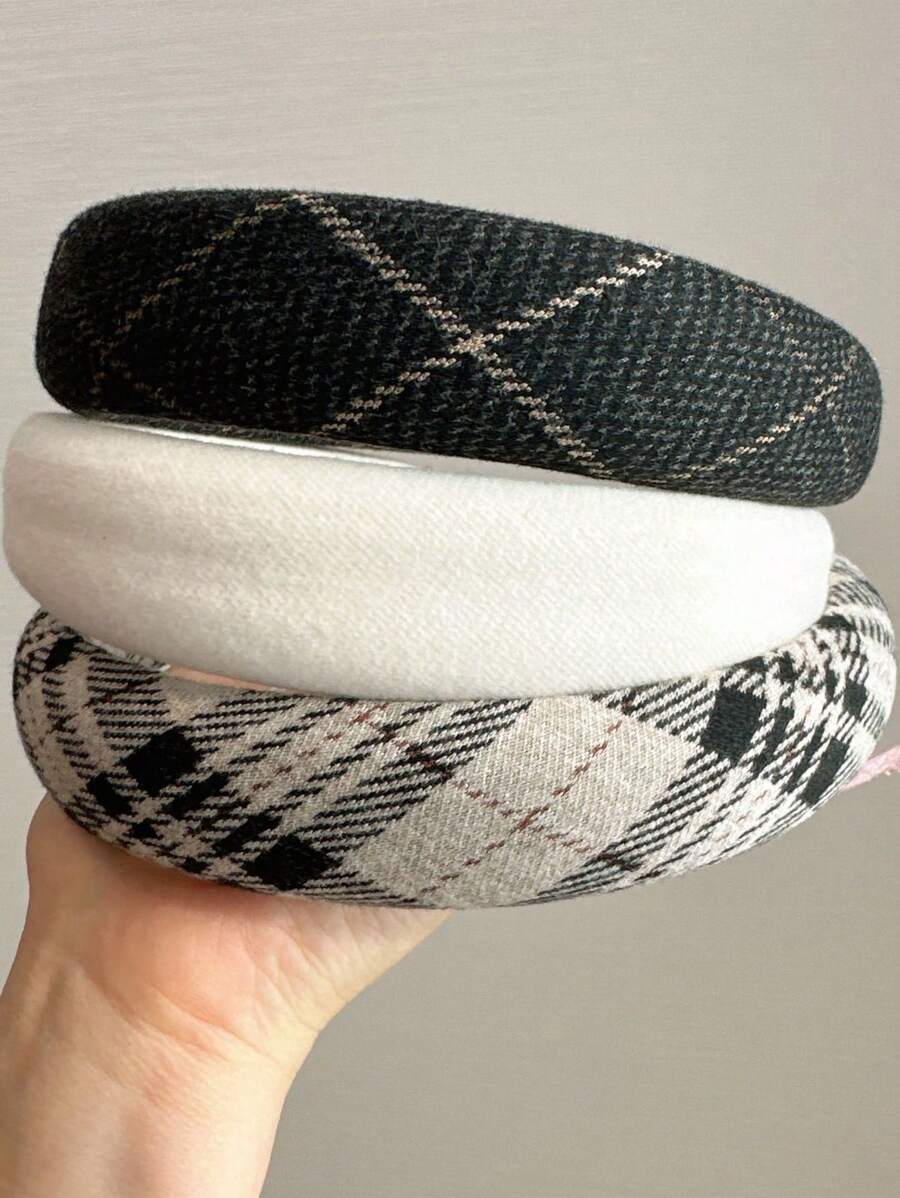 1pc Autumn/Winter New Retro Plaid Color Block Fabric Padded Headband Wide Headwrap Hair Accessories,Hairband,Hair Hoop Headbands