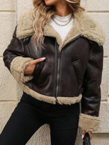 冬季女式保暖羊毛机车外套厚雪地外套