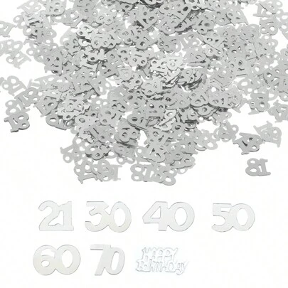 15g Digital 18/21/30/40/50/60/70 Birthday Party Silvery Glitter Digital Paper Scraps Scattering Birthday Party Tabletop Scraps Of Paper