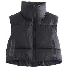 Women Winter Cropped Puffer Vest Lightweight Sleeveless Warm Stand Neck Zipper Outerwear Casual Jacket - màu đen - Xem 4