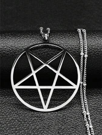 Colar com Cordão de Aço Inoxidável Pentagrama Satânico de Moda Bruxaria para Mulheres nas Cores Preto, Dourado e Prata, Grande Colar com Pingente, Joias da Moda para Homens e Mulheres, Presente para Casais