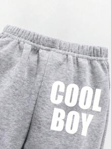 Young Boy Car Pattern Print Warm Crew Neck Sweatshirt And Pants Set