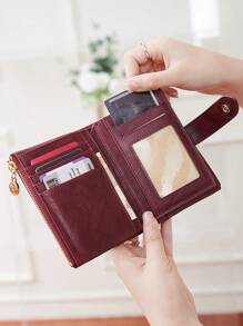 MIYIN 复古纽扣开合钱包 商务休闲 多卡位 零钱包 便携 三折设计 短款钱包 复古风格拉链钱包 时尚纽扣开合 女士钱包 适合日常外出购物 女士钱包 钱包 小钱包 - 酒紅色 - 查看 9