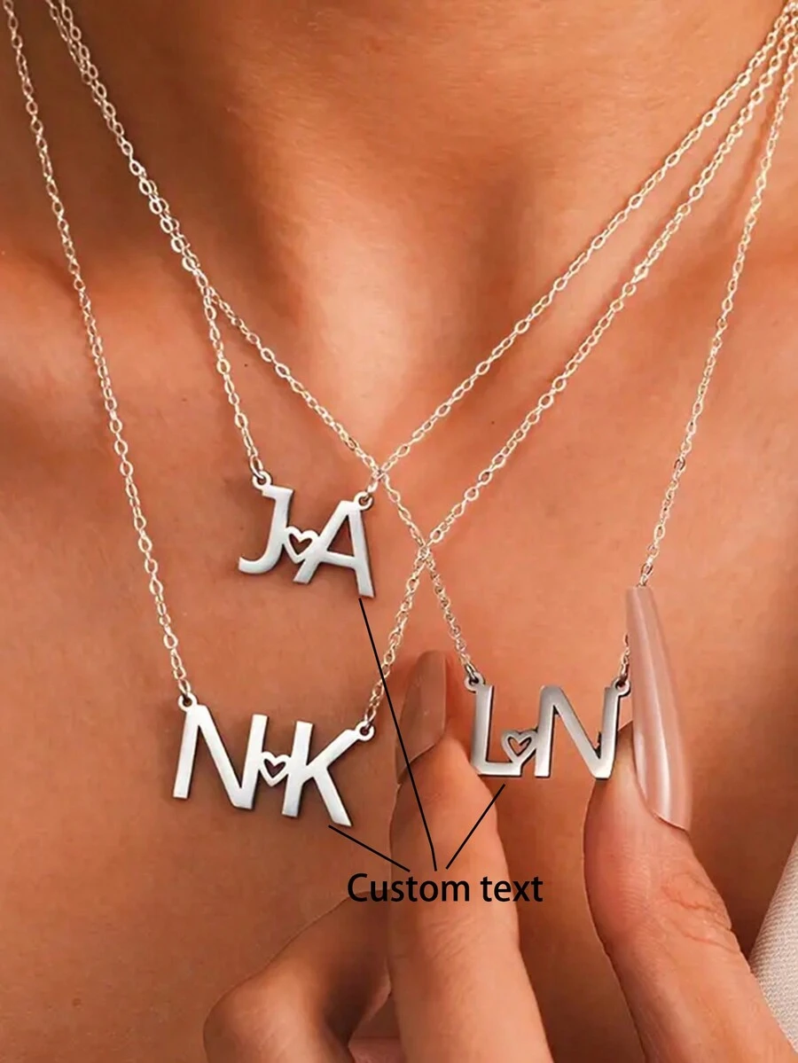1 Chiếc Vòng Cổ Tên Cá Nhân Thời Trang Lovers, Thẻ Treo Hình Học Bằng Thép Không Gỉ Lovers, Vòng Cổ Tùy Chỉnh Phù Hợp Với Phụ Nữ, Quà Tặng, Trang Phục Hàng Ngày, Người Bạn Tâm Giao - Bạc - Xem 1