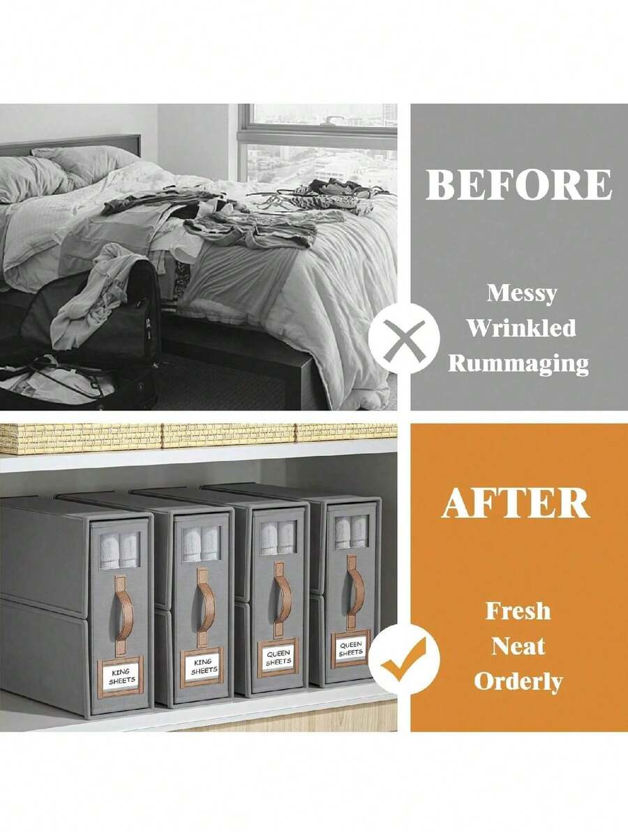 1 Pack Foldable Bed Sheets Set Organizers And Storage, Linen Fabric