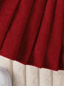 2pcs/Set Jaket Baseball dan Rok Korduroi untuk Anak Perempuan, Gaya Kampus, Musim Gugur/Dingin - Burgundy - View 5