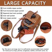 Bohemian Retro PU Leather Chest Bag, z paskami na ramię, które można rozszerzyć, aby uzyskać konstrukcję dwuramienną. Posiada tłoczenie skóry i wiele kieszeni, w których można przechowywać telefony komórkowe i kosmetyki. Jest bardzo odpowiednia do podróży, aktywności na świeżym powietrzu i wycieczek.