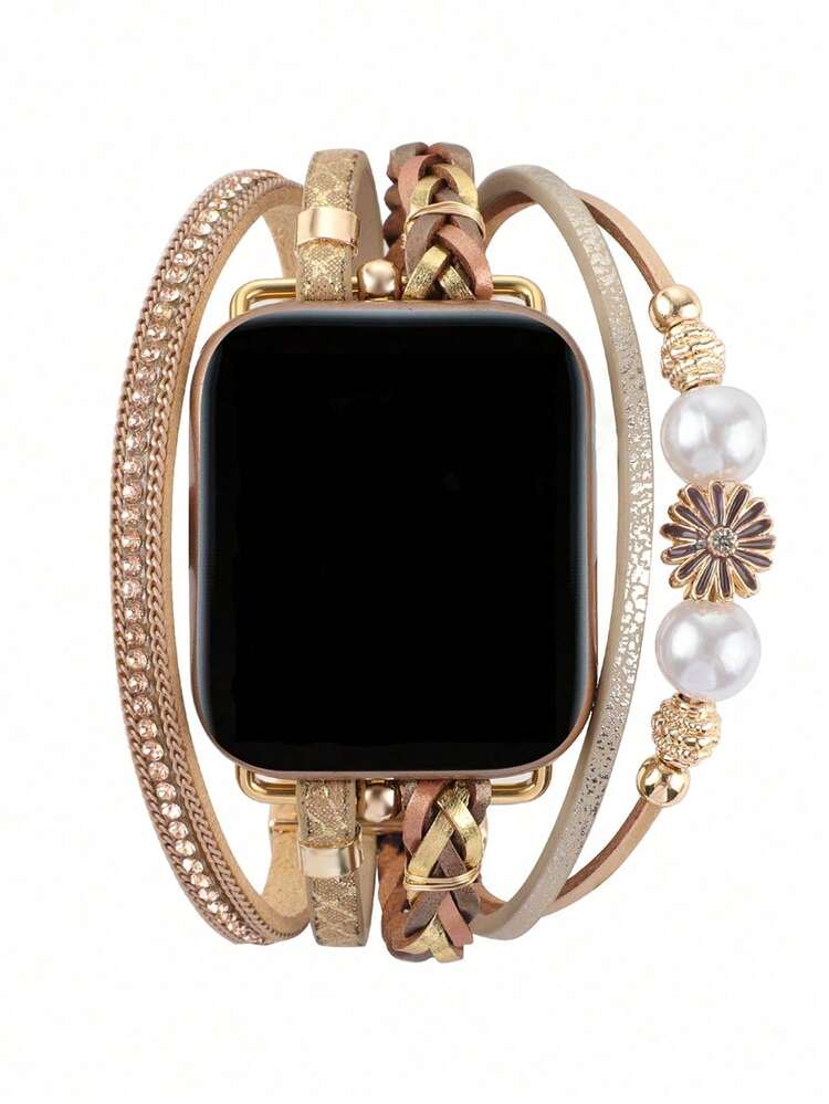 1 件花朵装饰优雅皮革表带，适用于 Apple Watch 41 毫米 40 毫米 38 毫米 45 毫米 44 毫米 42 毫米 49 毫米 女士，波西米亚风手链珠宝多层缠绕表带，适用于 Apple Watch Series Ultra 9 8 7 6 5 4 3 2 1 SE - 彩色 - 查看 15