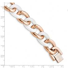 The Black Bow Rose Tone Stainless Steel & White Ceramic Curb Chain Bracelet, 8.25 In