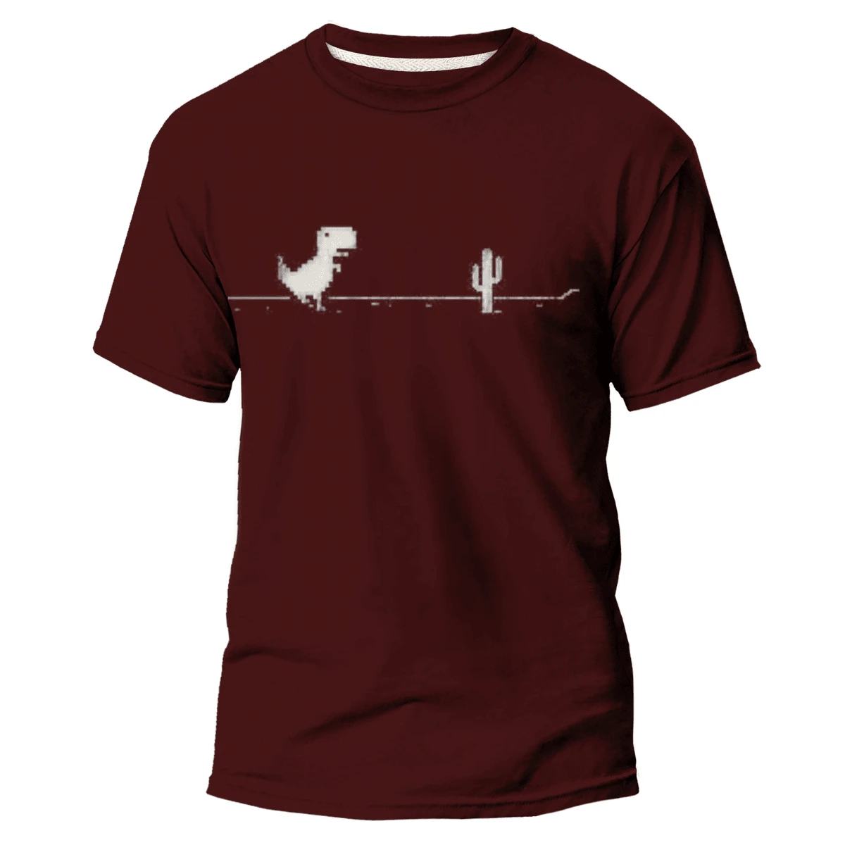 100% COTTON UNISEX T-SHIRT DINOSAUR T-REX GAME OFFLINE - 酒紅色 - 查看 1