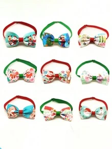 10pcs Random Color Christmas Pet Bow Tie Collar, Kitten/Puppy Necktie Accessories - Multicolor - View 5