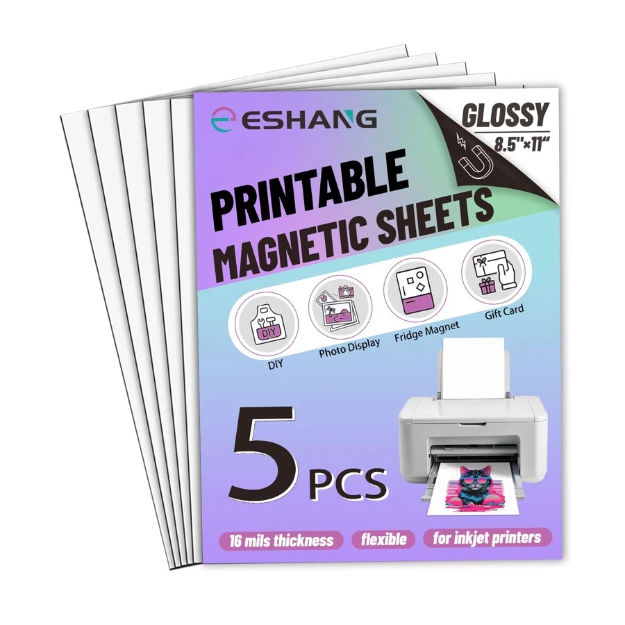 5 Sheets Letter Size Printable Glossy Magnetic Paper, 8.5x11 Inch Glossy Flexible Magnetic Paper ...