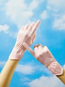 1pc New Multi-Color Ice Silk Sunscreen Glove, Women's Universal Elastic Anti-UV Breathable Non-Slip Lightweight Long Outdoor Sun Protection Ice Silk Glove