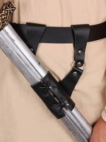 2PCS Thắt lưng giả da thời trung cổ Vỏ kiếm cổ điển Hiệp sĩ dũng cảm Cosplay nhập vai Phục hưng Larp Đạo cụ - màu đen - Xem 5