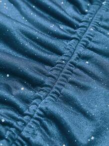 Women Solid Color Strapless Side Drawstring Split Hem Elegant Dress, Party Dress, Wedding Guest Dress - Blue - View 5