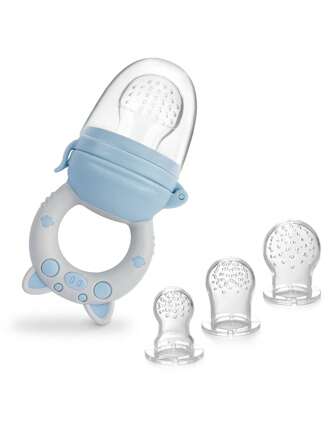 4Pcs Baby Toddler Fruit Vegetable With Handles Perfect Food Supplement Food Feeder With 3 Different Size Pacifier Tips Cartoon Pig Shape Teether