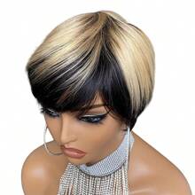 Perruque à coupe pixie courte de 6 pouces 100% cheveux humains pour femmes, cheveux en couches avec frange, perruque à coupe entièrement réalisée à la machine