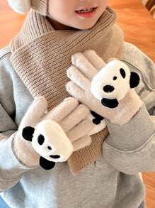 1 双儿童熊猫卡通水貂毛针织手套 - 1Pair - 查看 14