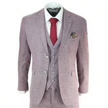 Mens 3 Piece Blush Pink Linen Summer Spring Classic Suit - Pink - View 1