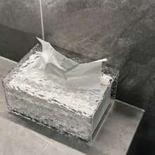 1 peça de capa transparente para caixa de lenços de papel, sem necessidade de perfuração, suporte para lenços faciais texturizados ondulados para parede, estojo de armazenamento doméstico para banheiro, sala de estar, mesa, escritório, papel-toalha de cozinha, decoração de banheiro, organizador de banheiro, decoração de outono, volta às aulas