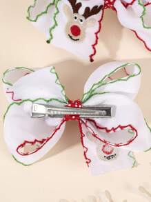 2 件/6 件圣诞纯色蝴蝶结发夹，适合女孩，布艺姜饼人圣诞老人鹿刺绣儿童发饰，适合幼儿的可爱发饰派对礼物 - 彩色 - 查看 11