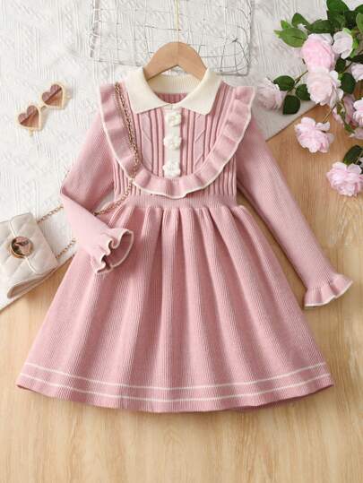 Young Girl Knitted Sweater Dress, Long Sleeve Princess Dress, Cute And Fashionable, Spring/Autumn