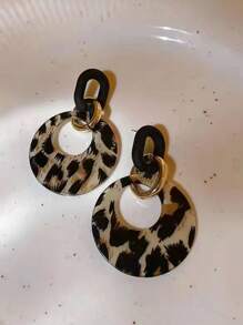 Leopard Print Geometric Hoop Earrings, European And American Fashion Exaggerated Elegant Stud Earring, Design Personal Statement Accessory - Multicolor - View 4